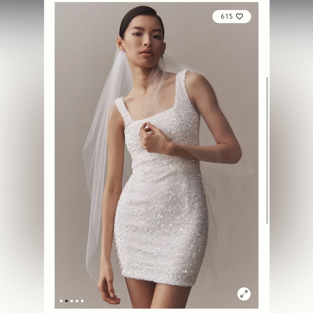 Anthropologie White Beaded Mini Dress